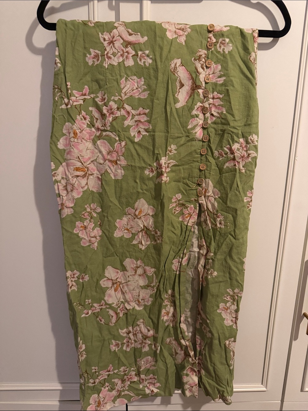 #12- $8 Zara Olive Green Floral Button-Front Skirt